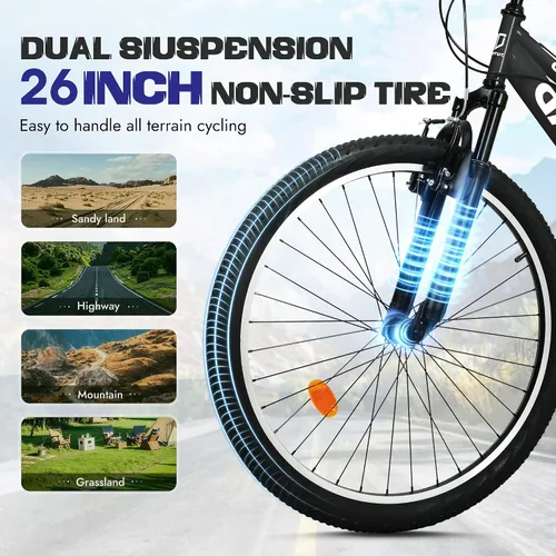 Vista 2 de 26 Inch Mountain Bike for Adult Men Women, 7 Speed Mountian Bicycle with Dual V Brake Suspension MTB Bicycle, Multiple