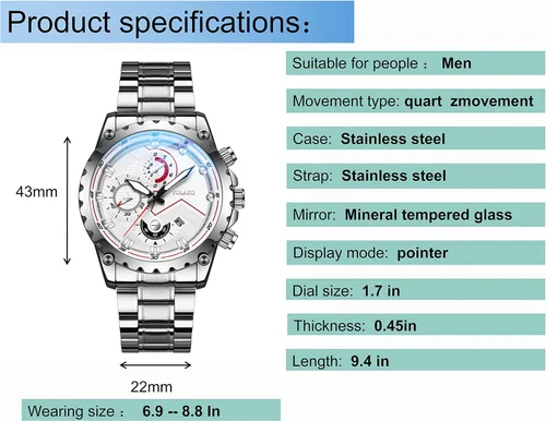 Vista 5 de Men's Fashion Stainless Steel Watches Quartz Watches Waterproof Chronograph Automatic Watch Wristwatches Stainsteel Steel Band Waterproof Watch