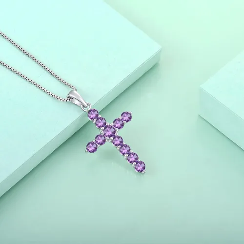 Vista 5 de STARCHENIE Collar de cruz de plata de ley con colgante de crucifijo con piedras preciosas para mujer
