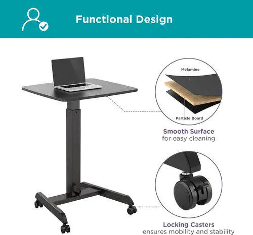 Vista 4 de Kantek Carrito móvil para laptop, altura ajustable (29-49 pulgadas), estación de trabajo para computadora portátil rodante 23.6 x 20.5 pulgadas