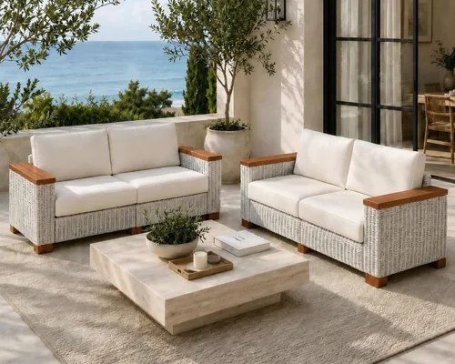 Vista 13 de PaPaJet Sofá de dos plazas para exteriores, sofá de mimbre con reposabrazos y patas sólidos, cojín de 4.7 pulgadas de grosor, sofá modular
