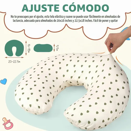 Vista 2 de FEBSNOW Paquete de 2 fundas de almohada de lactancia para bebé, fundas elásticas de algodón suave para lactancia materna, extraíbles y cómodas