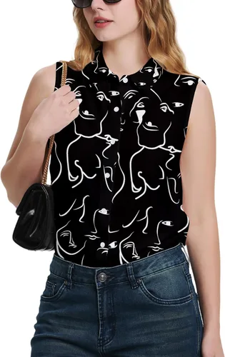 Vista 10 de YAMANMAN Camisas sin mangas con botones para mujer, blusa clásica con cuello en V