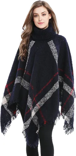 Vista 2 de Bellady - Poncho de punto para invierno, para mujer, con borlas y cuello alto
