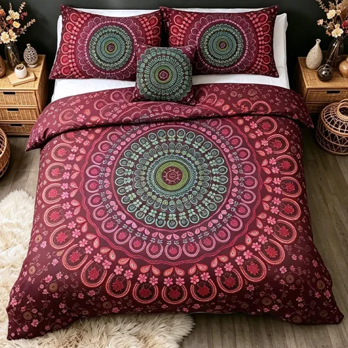 Vista 12 de Sleepwish Juego de funda nórdica bohemia, floral artesano, tamaño individual tela de microfibra, funda nórdica con fundas de almohada