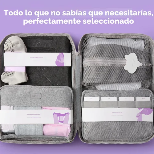Vista 2 de Frida Mom Bolsa de Viaje de Artículos Esenciales para Hospital y Bebé Preempaquetada de 30 Piezas, Incluye Artículos Imprescindibles para Parto por