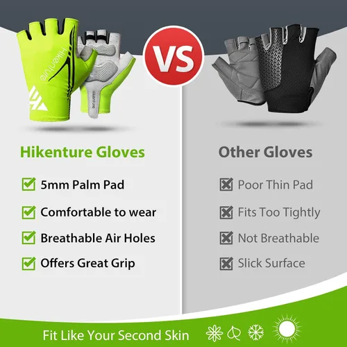 Vista 5 de Hikenture Guantes de ciclismo para hombre, guantes de bicicleta, guantes de ciclismo acolchados de 0.197in, guantes de bicicleta de medio dedo