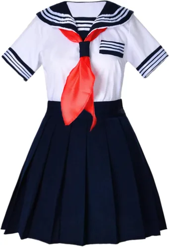 Vista 8 de Uniforme marinero azul de manga corta para jóvenes de escuela japonesa, vestidos para fiestas de disfraces con falda plisada tipo animé japonés