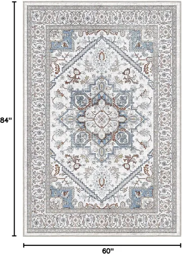 Vista 354 de OPPODREAM Alfombras suaves, pequeñas y lavables con parte trasera antideslizante, alfombra de cachemira sintética de pelo bajo, 2 x 3 pies, azul