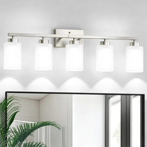 Vista 15 de IZORRO Lámparas de baño, modernas luces de tocador, accesorios de iluminación de baño sobre espejo con pantalla de vidrio transparente, aplique