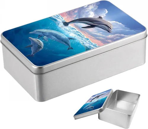 Vista 49 de Caja de lata de metal con tapa, contenedor de almacenamiento rectangular vacío de hojalata, estuche de lata portátil ligero para manualidades