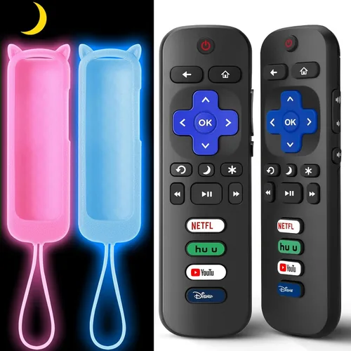 Vista 15 de (Paquete de 2) Repuesto para control remoto Roku TV con cubierta de 2Remote+Cubierta Azul Resplandor+Cubierta Verde Resplandor