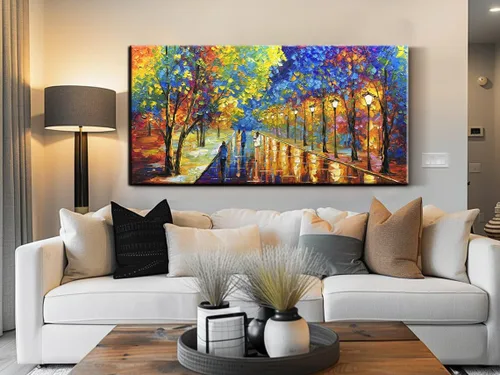 Vista 3 de Tyed Art - Pinturas al óleo de 24 x 48 pulgadas sobre lienzo, arte 100% pintado a mano, obra de arte contemporánea, obra de arte abstracta, arte