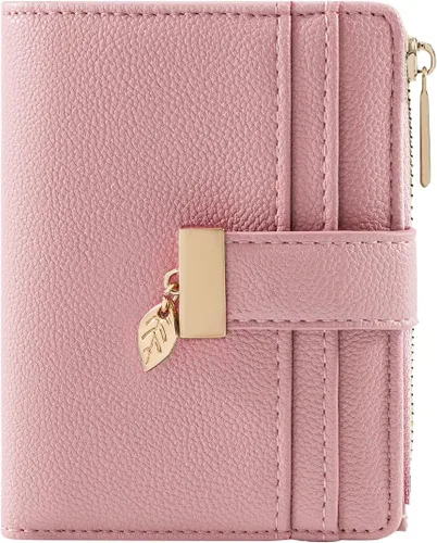 Vista 15 de Billetera pequeña para mujer, plegable, de piel suave, tarjetero con ventana de identificación, con cremallera, bolsillo para monedas, carteras