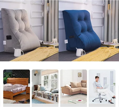 Vista 2 de SYTH Almohada de respaldo de cama, cojín de cuña triangular, almohada lumbar, respaldo tapizado de cabecero, soporte para sentarse en la cama