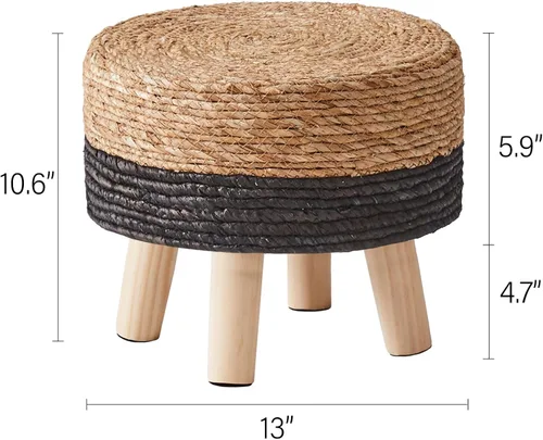 Vista 3 de Cpintltr Reposapiés otomano natural de algas marinas, tejido a mano, taburete redondo para sofá, escritorio, reposapiés acolchado con patas de pino