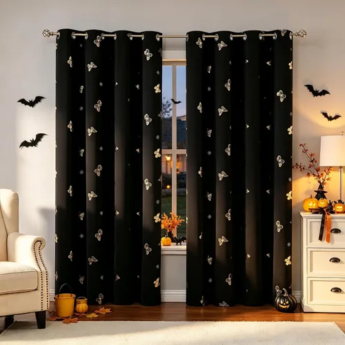 Vista 31 de Jubilantex Cortinas opacas con diseño de mariposa dorada, 80 % rosa, 54 01 # Lavanda Rosa Dorado/80% Blackout