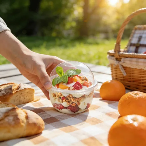 Vista 5 de Pumtus Paquete de 100 tazas de plástico de postre de 8 onzas con tapas de cúpula, tazas de yogur transparente sin agujeros, vasos desechables