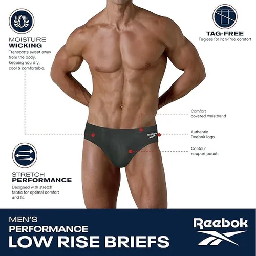 Vista 3 de Reebok Calzoncillos de Talle Bajo para Hombre - Paquete de 10 Calzoncillos Atléticos de Rendimiento para Hombre con Bolsa de Contorno para Uso