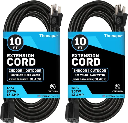Vista 11 de Cable de Extensión para Exteriores de 13 Amperios de 6 pies, SJTW 16/3 de 6 pies, Cable de Extensión Negro de 3 Clavijas, Cable de Alimentación