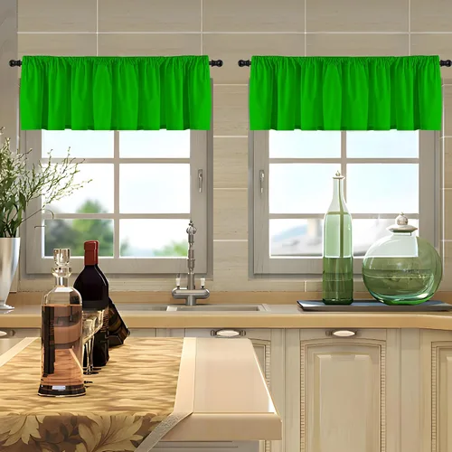 Vista 3 de 2 paneles de cenefas de cortina de color verde navideño para ventanas de cocina, cortinas cortas para ventanas de cocina, baño, lavandería