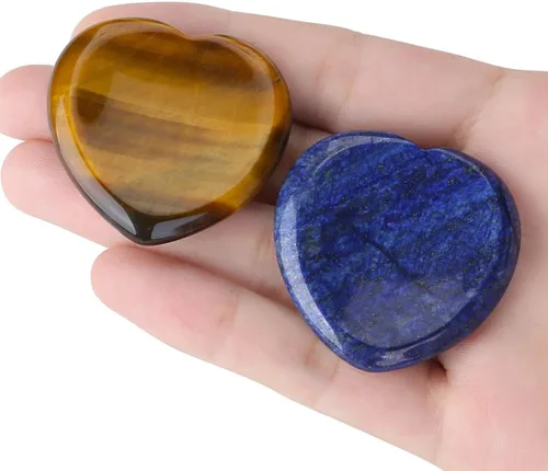 Vista 3 de YATOJUZI Juego de 4 piedras ovaladas para preocupación del pulgar, 7 chakras, amatista, cuarzo rosa, ojo de tigre, piedras naturales talladas a