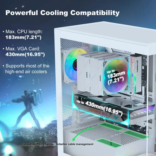 Vista 8 de SAMA NEVIEW 4503 Chasis Mid Tower para PC con paneles de vidrio templado dobles, ventiladores ARGB de 4×120mm preinstalados, chasis ATX de alto