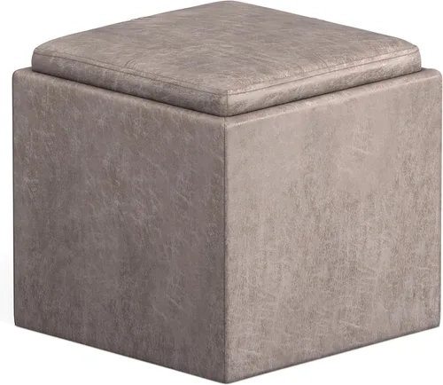 Vista 10 de SIMPLIHOME Rockwood - Otomana de almacenamiento en cubo con bandeja, otomana tapizada de cuero vegano de 17 pulgadas de ancho en marrón envejecido