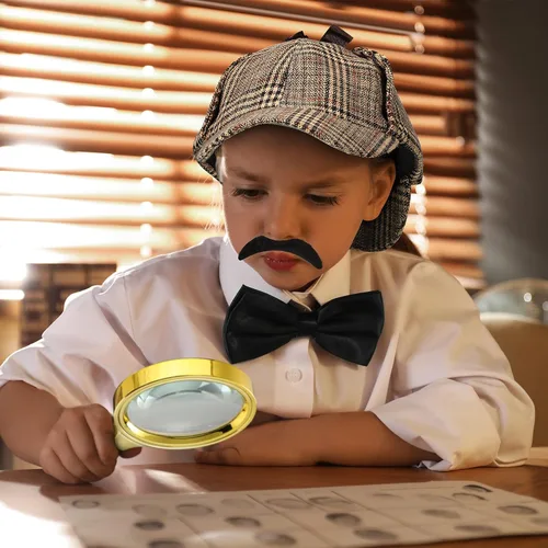 Vista 2 de 6 Pcs Detective Costume Accessories Set Detective Hat Magnifying Glass Bow Tie Fake Mustache Glasses