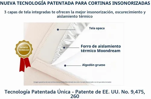 Vista 6 de Moondream DecibelControl™ Cortina insonorizada 3 en 1, reducción de ruido, aislamiento térmico, 100 % opaca, tecnología patentada, fabricada