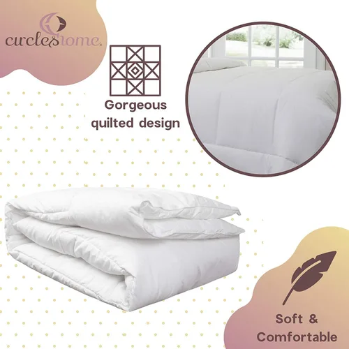 Vista 5 de CIRCLESHOME Edredón alternativo de plumón blanco con parte superior de algodón - Estilo acolchado – Saludable – Tamaño Queen