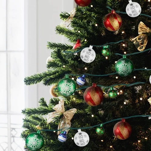 Vista 7 de itayak Luces de adorno de bola de Navidad, 28 pies, 25 bombillas, tira de luces de árbol, cable expandible para interiores para fiestas navideñas