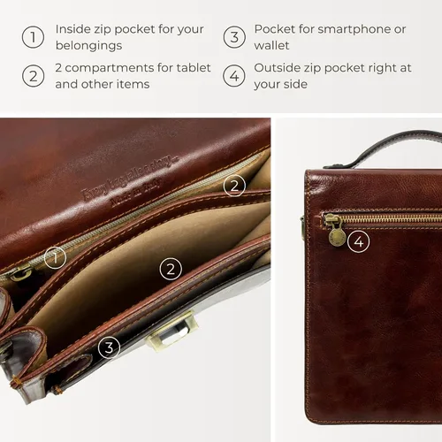Vista 5 de Time Resistance Maletín pequeño de cuero para hombre - Bolso cruzado - Bolso bandolera de cuero italiano - Caja de regalo incluida