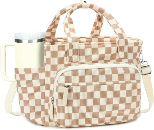Vista 22 de Bluboon Bolsa de almuerzo para mujer, bonita bolsa de almuerzo de pana con correa para el hombro, reutilizable, aislada, gran capacidad