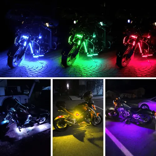 Vista 8 de Nilight Juego de 8 tiras de luces LED RGB para motocicleta, luces de atmósfera impermeables de neón multicolor con control remoto inteligente