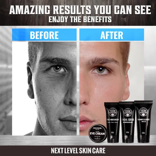 Vista 3 de Viking Revolution Kit de cuidado facial de la piel para hombres, incluye hidratante facial rejuvenecedor, exfoliante facial de microdermoabrasión
