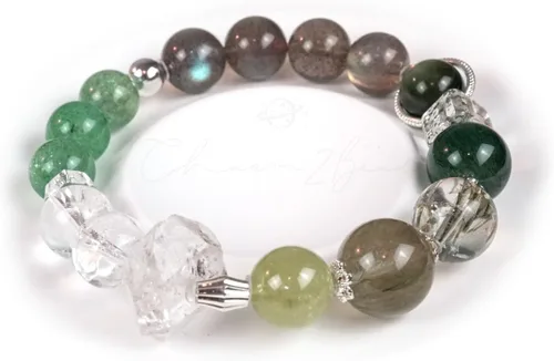 Vista 231 de Precious Gemstone Natural Crystal Healing Bracelet, Rutilated Quartz, Moonstone, Quartz Handmade Original Design Bracelet
