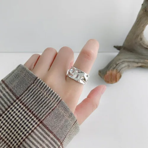 Vista 32 de Anillo de plata de ley 925, minimalista, ajustable, hecho a mano, para mujeres y niñas