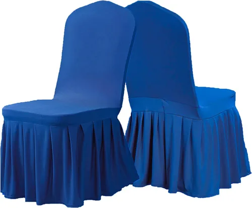 Vista 4 de Dimatic Juego de 2 fundas elásticas para sillas de comedor, fundas Parsons con falda, de elastano súper ajuste, funda protectora de asiento para Azul