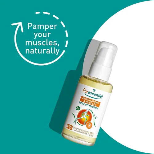 Vista 3 de Puressentiel Aceite de masaje orgánico relajante muscular con árnica y gaulteria – Aceite de aromaterapia para tensión muscular – Sin alcohol, a