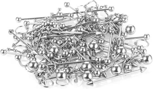 Vista 8 de Xpircn Kit de 150 piercings de acero inoxidable para labios, nariz, lengua, tragus, cartílago, daith, cejas, ombligo, ombligo, piercing