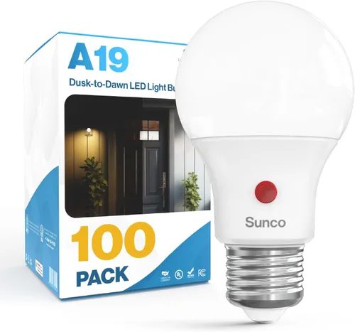 Vista 9 de Sunco - Paquete de 10 bombillas LED para exteriores del atardecer al amanecer A19, fotocélula automática para iluminación exterior, 800 LM, 9 W