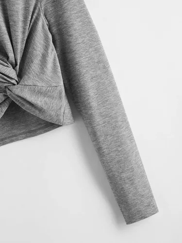 Vista 4 de SweatyRocks - Camisa recortada de manga larga para mujer, blusa de estilo casual
