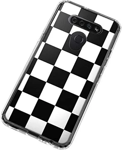 Vista 3 de Skinit Funda transparente compatible con LG K51/Q51, diseño original a cuadros en blanco y negro