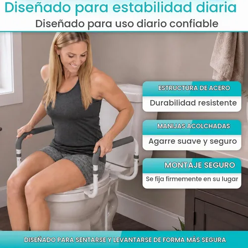 Vista 7 de Vive Barandilla de seguridad para inodoro, barra de agarre ajustable, marco