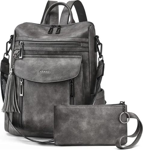 Vista 9 de Shrrie - Mochila de cuero para mujer, bolso de moda, mochila de cuero para mujer, mochila de viaje de diseñador, bolso de hombro convertible
