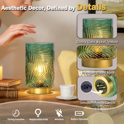 Vista 6 de Lámpara de mesa con pilas, lámparas inalámbricas para decoración del hogar, luz nocturna a pilas con bombilla LED con temporizador, luces