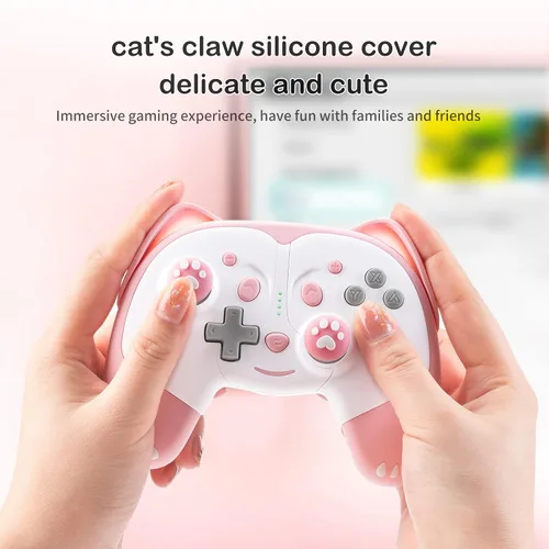 Vista 2 de SIMGAL Wireless Controller Compatible with Nintendo SwitchSwitch LiteSwitch OLED, Cute Cat Bluetooth Pro Controller with Turbo, Motion, Vibration