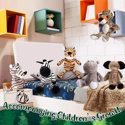Vista 4 de HyDren 20 Piezas Animales de Peluche de Safari - 11.8'' Animales Salvajes de la Selva de Peluche Lindos Elefante, Jirafa, León, Tigre, Mono Animales