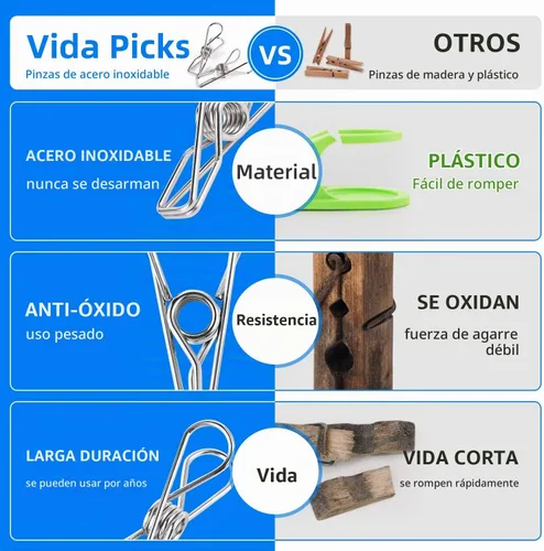 Vista 3 de Alfileres de ropa resistentes para colgar ropa, pinzas de acero inoxidable para Landry, clips de ropa de metal, pinzas de ropa